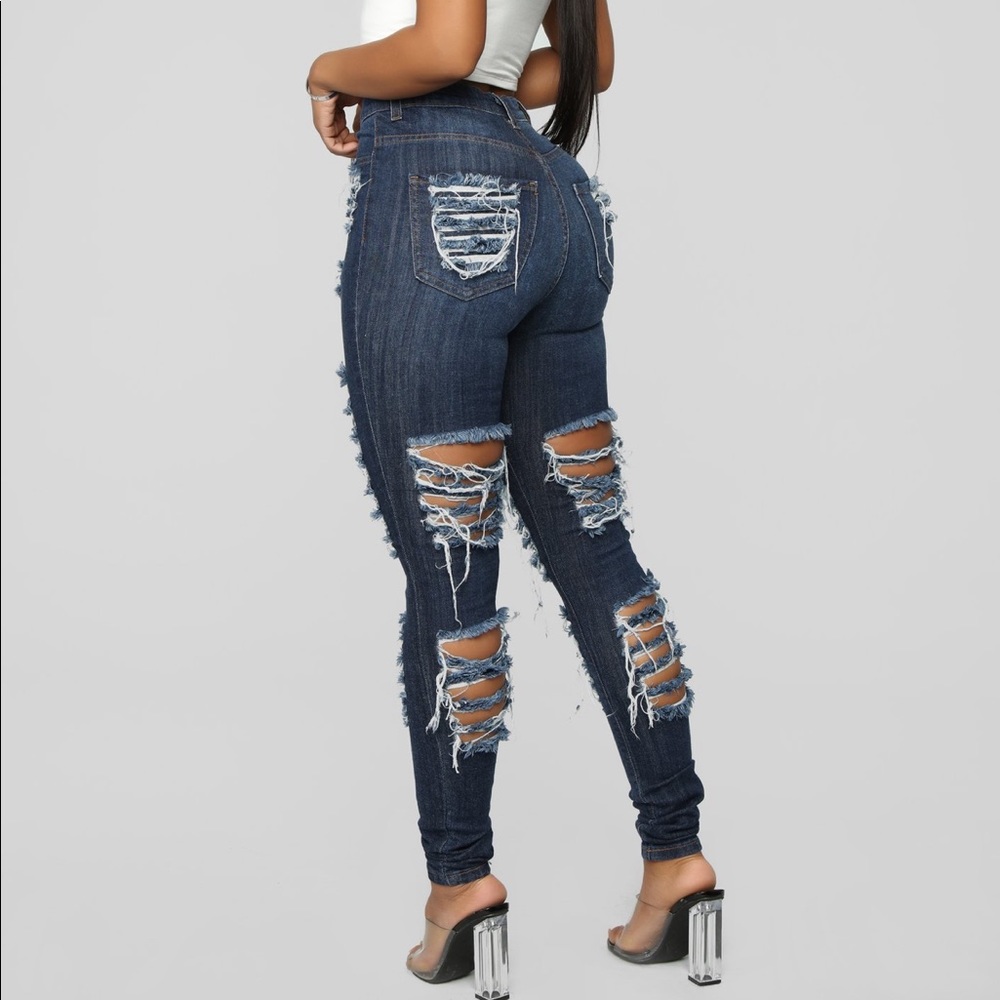 High waisted Distressed Jeans - Dark Denim